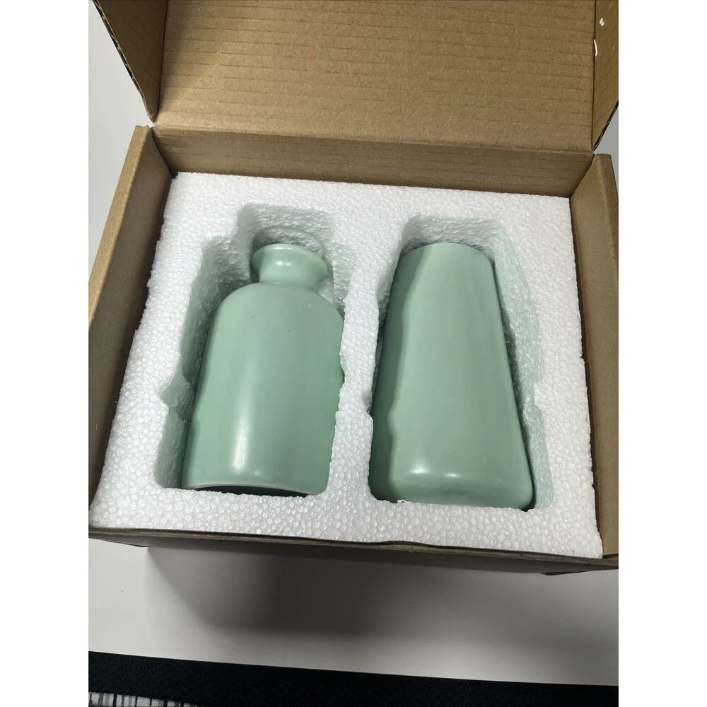 Set of 2- Classic Blue-green  Ceramic Vases, Tall vases for Flowers, Living Room